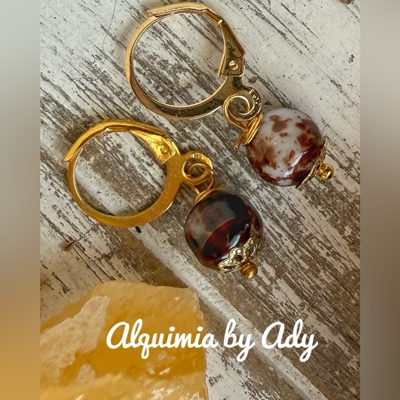 Alquimia Brown Spherical Bead Earrings agate - Picture 1 of 1